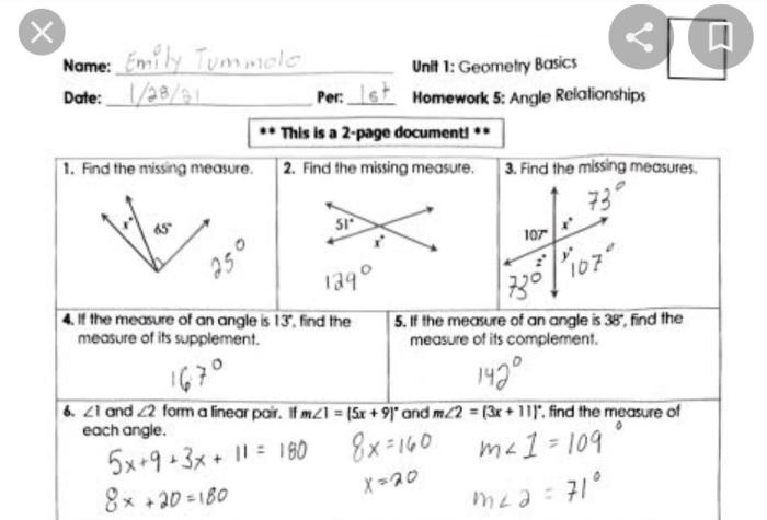 Geometry unit 1 practice answer key