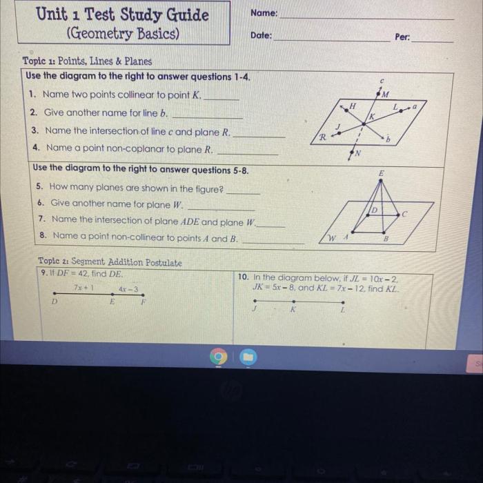 Geometry unit 1 practice answer key