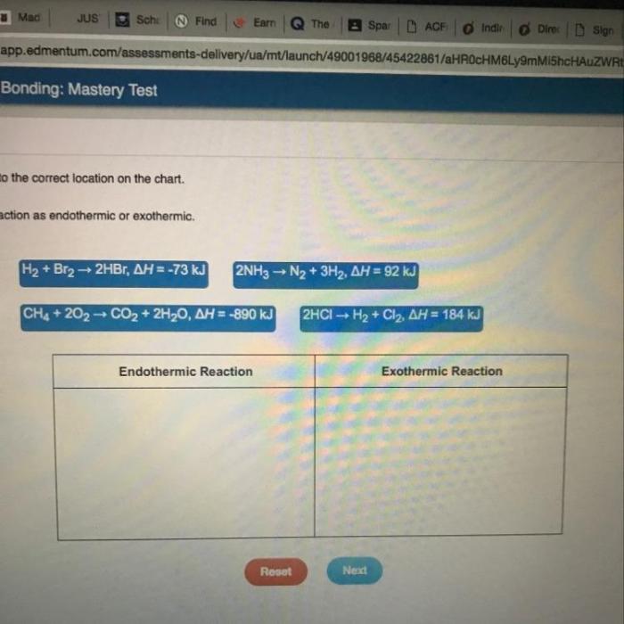 Exothermic classify endothermic reaction following each